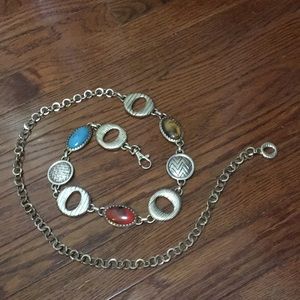 Chico’s Boho Silver Chain Belt with Faux Stones
